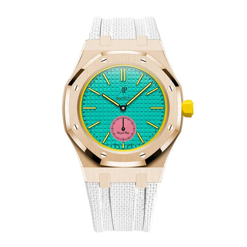 Cassa e cinturino Royal Pop in acciaio e gomma · Bianco · corona ore 3 · cassa oro rosa