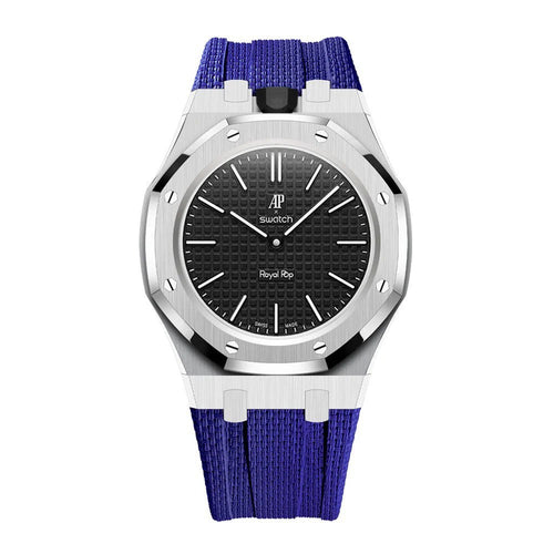 Cassa e cinturino Royal Pop in acciaio e gomma · Blu navy · corona ore 12 · cassa argento