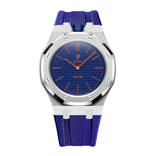 Cassa e cinturino Royal Pop in acciaio e gomma · Blu navy · corona ore 12 · cassa argento